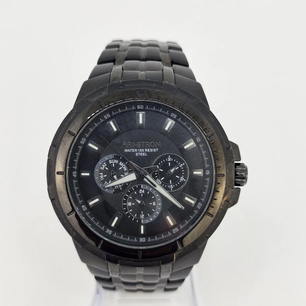Armitron Men's Watch 46MM Black Dial Day Date Black Bracelet Band 6